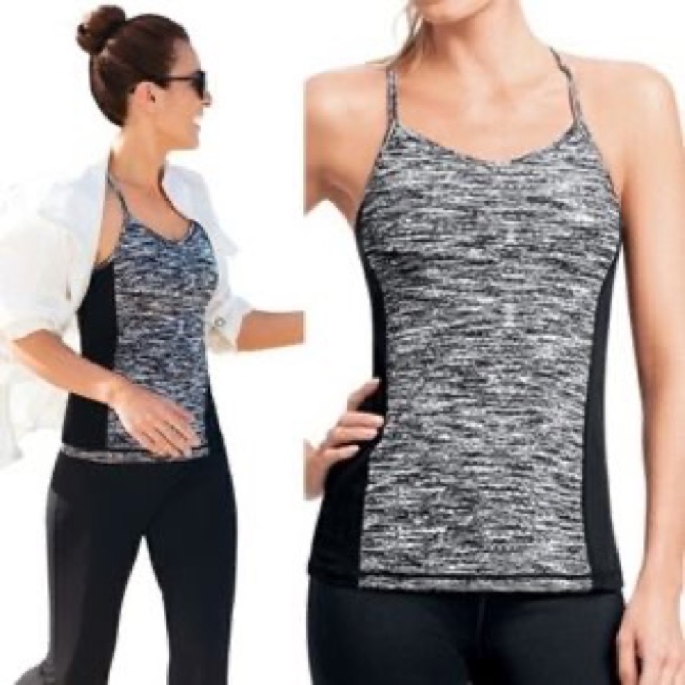 CAbi spacedye razorback workout top size M black/white
